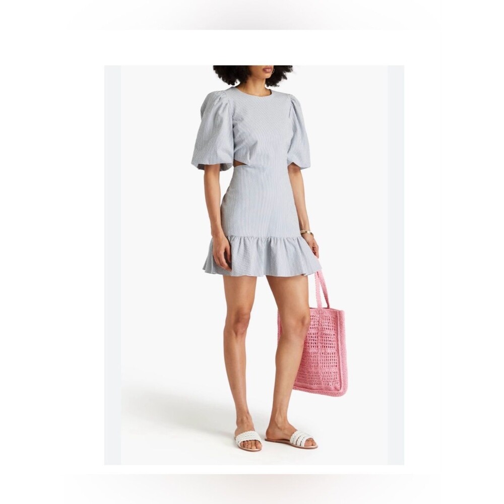 Veronica Beard Iker Dress a striped  Blue and White cut-out puff sleeve Sz 0